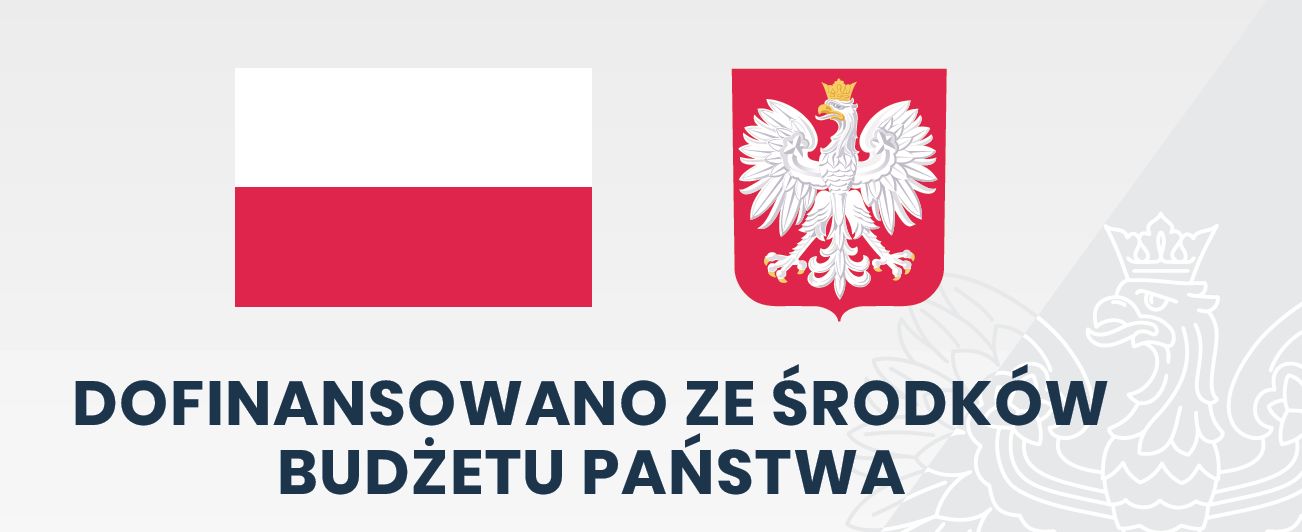 Flaga i godło Rzeczypospolitej Polskiej. Dofinansowano ze środków budżetu państwa.